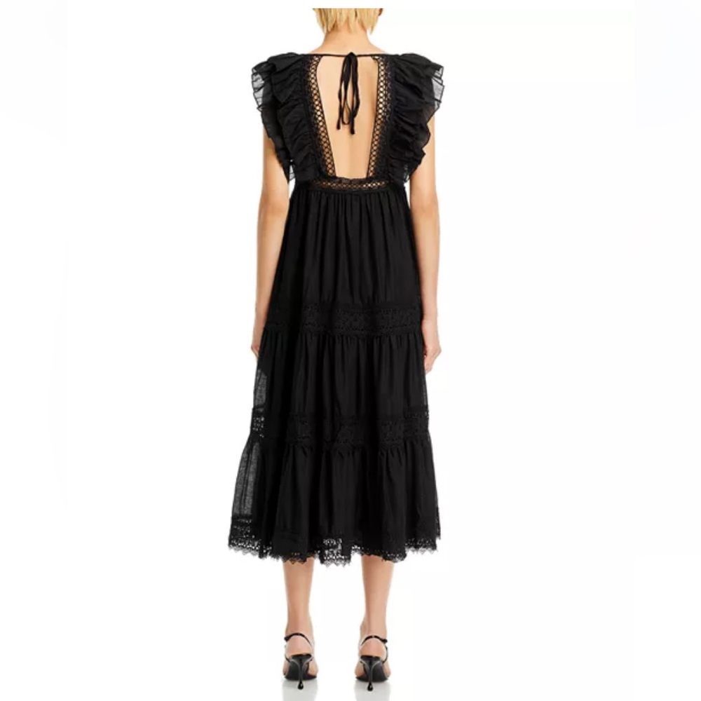 AQUA NWT Ruffled Back Cutout Lined Cotton Whimsigoth Black Midi Dress Size Small
